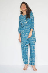 Women's Floral Printed Knee Length Rayon Co-ords Set-HFXMA-K218-BLUE